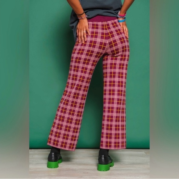 💫HP‼️💫 NWT DAYDREAMER Boysenberry Plaid Pant in Burgundy/Pink/Yellow, Size XS - Picture 2 of 8